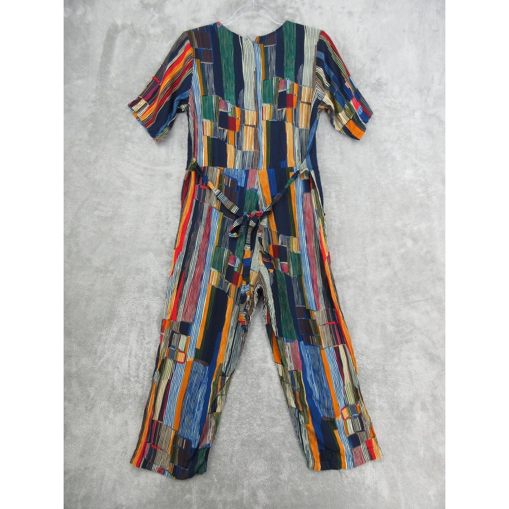 Colors of Earth Jumpsuit Womens Size L Relaxed Boxy Artsy Art to Wear Tie Back